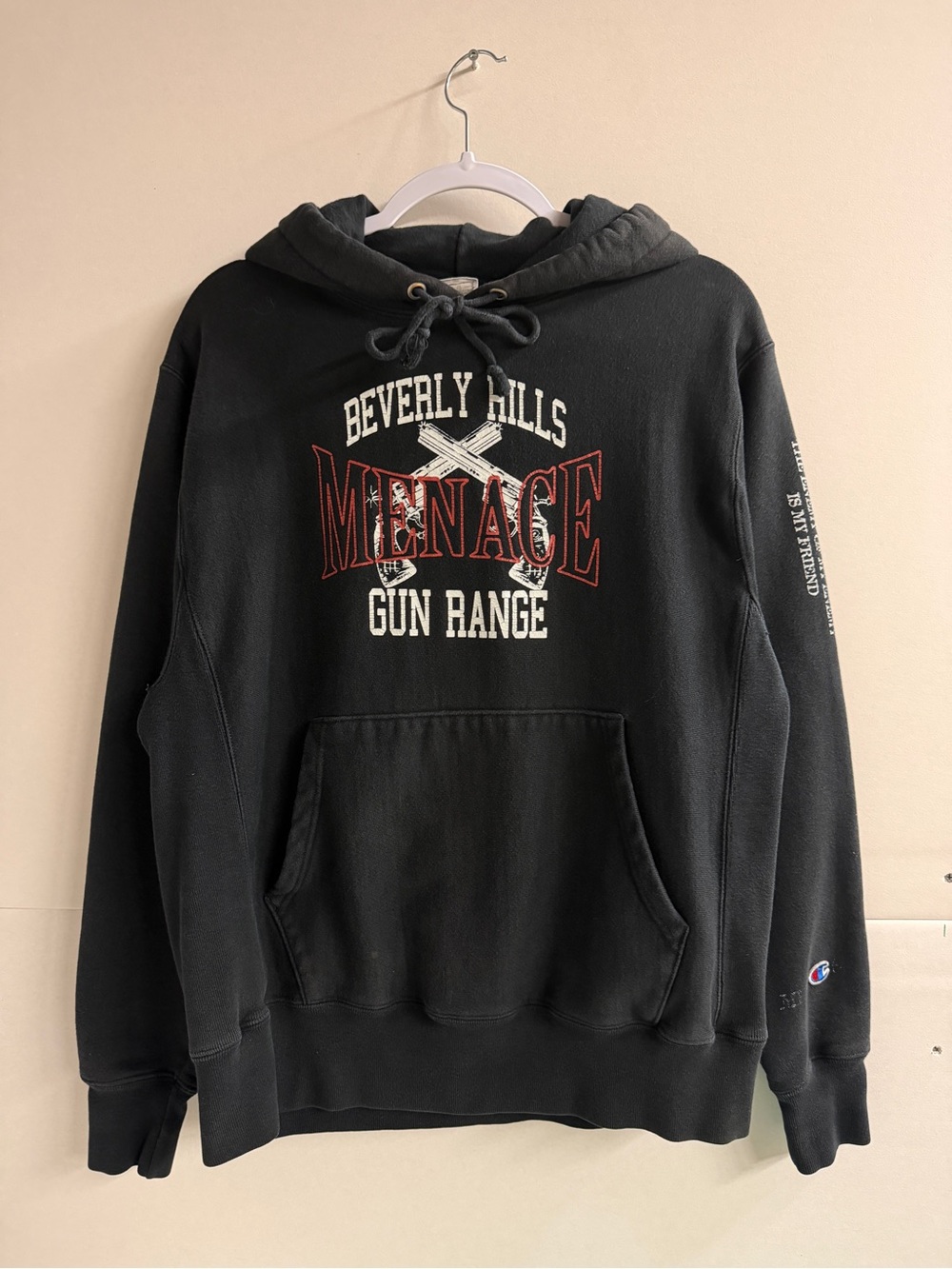 Beverly Hills Menace Gun Range Vintage Black reverse weave Hoodie